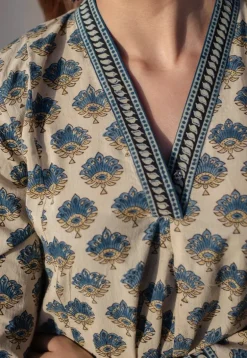 Aadhya Ajrakh Kali Line Cotton Kurta