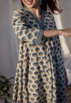 Aadhya Ajrakh Kali Line Cotton Kurta