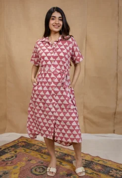 Aalia Pink Batik Cotton Straight Dress