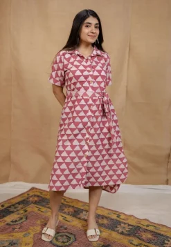 Aalia Pink Batik Cotton Straight Dress