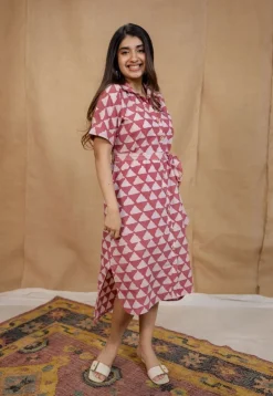 Aalia Pink Batik Cotton Straight Dress