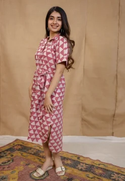Aalia Pink Batik Cotton Straight Dress