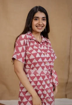 Aalia Pink Batik Cotton Straight Dress