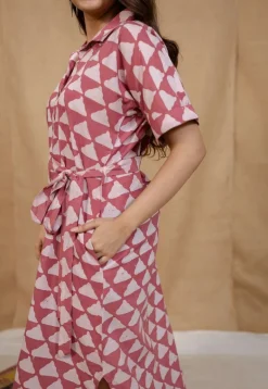 Aalia Pink Batik Cotton Straight Dress