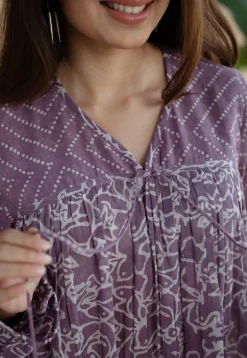 Aanvi Lavender Batik MulMul Cotton Loose Dress with Slip