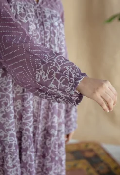 Aanvi Lavender Batik MulMul Cotton Loose Dress with Slip