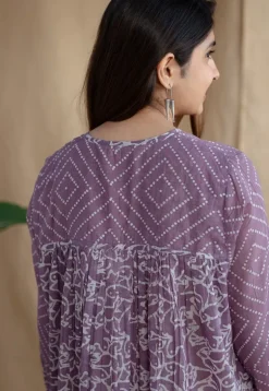 Aanvi Lavender Batik MulMul Cotton Loose Dress with Slip