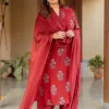 Aarohi Madder Ajrakh Chanderi Silk Straight Kurta with Hand Embroidery