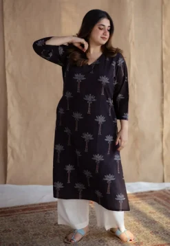 Aarushi Charcoal Ajrakh Cotton Straight Kurta
