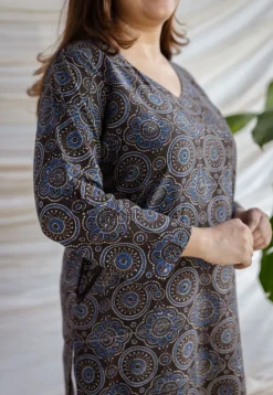 Aarushi Dark Brown Ajrakh Cotton Straight Kurta