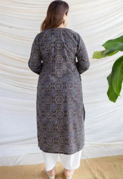 Aarushi Dark Brown Ajrakh Cotton Straight Kurta