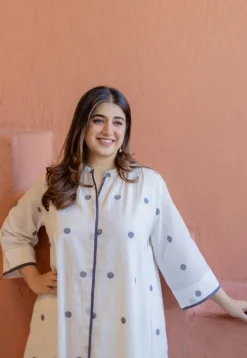 Aditi Off White Jamdani Handloom Cotton A Line Kurta