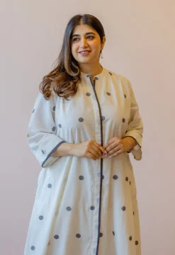 Aditi Off White Jamdani Handloom Cotton A Line Kurta