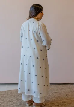 Aditi Off White Jamdani Handloom Cotton A Line Kurta