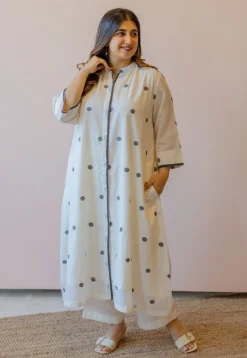Aditi Off White Jamdani Handloom Cotton A Line Kurta