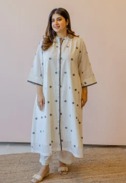 Aditi Off White Jamdani Handloom Cotton A Line Kurta