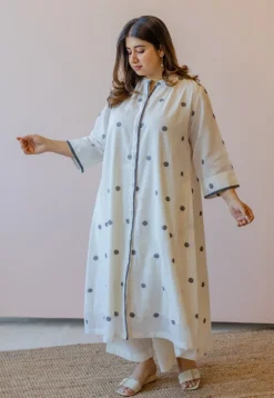 Aditi Off White Jamdani Handloom Cotton A Line Kurta