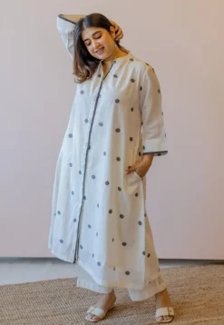 Aditi Off White Jamdani Handloom Cotton A Line Kurta