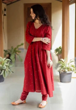 Advika Madder Ajrakh Chanderi Silk Kali Kurta with Hand Embroidery