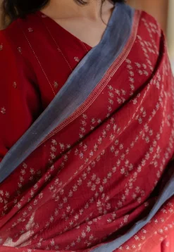Advika Madder Ajrakh Chanderi Silk Kali Kurta with Hand Embroidery