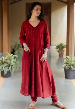 Advika Madder Ajrakh Chanderi Silk Kali Kurta with Hand Embroidery