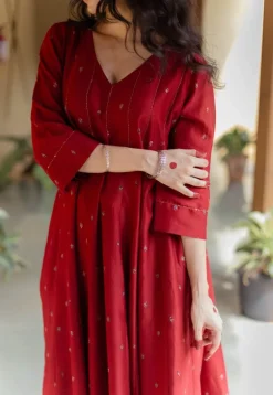 Advika Madder Ajrakh Chanderi Silk Kali Kurta with Hand Embroidery