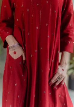 Advika Madder Ajrakh Chanderi Silk Kali Kurta with Hand Embroidery