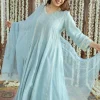 Advika Mulmul Cotton Powder Blue Kali Kurta Set (Set of 3)