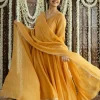 Advika Mustard Kali Chanderi Silk Gota Patti Kurta Set (Set of 3)