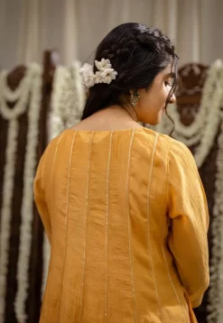 Advika Mustard Kali Chanderi Silk Gota Patti Kurta Set (Set of 3)