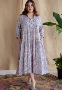 Adya Lavender Batik MulMul Cotton A Line Dress with Slip