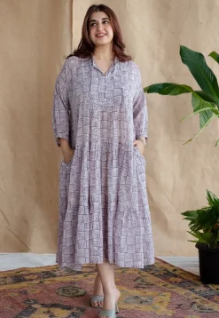 Adya Lavender Batik MulMul Cotton A Line Dress with Slip