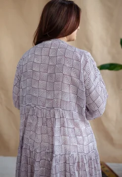 Adya Lavender Batik MulMul Cotton A Line Dress with Slip