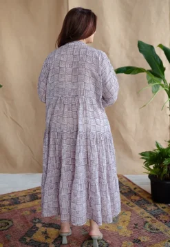 Adya Lavender Batik MulMul Cotton A Line Dress with Slip