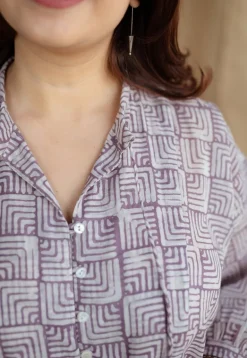 Adya Lavender Batik MulMul Cotton A Line Dress with Slip