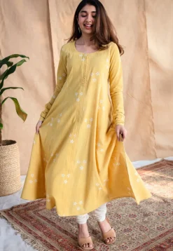 Affana Dabu Slub Cotton Kali Kurta