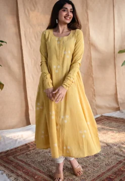 Affana Dabu Slub Cotton Kali Kurta