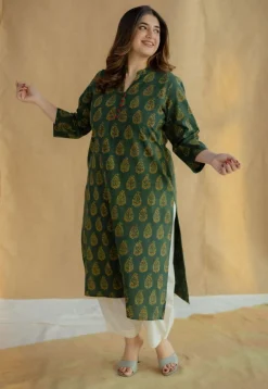 Afira Green Ajrakh Cotton Straight Kurta