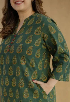 Afira Green Ajrakh Cotton Straight Kurta