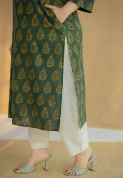 Afira Green Ajrakh Cotton Straight Kurta