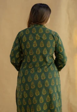 Afira Green Ajrakh Cotton Straight Kurta