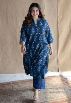 Afira Indigo Ajrakh Cotton Straight Kurta