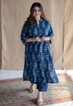 Afira Indigo Ajrakh Cotton Straight Kurta