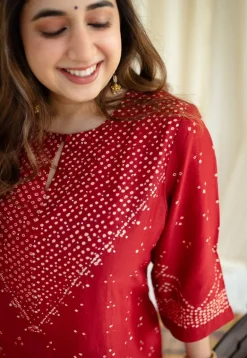 Ahalya Bandhani Chanderi Silk Kurta with Mukaish Detailing