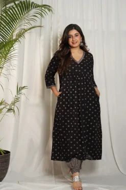 Ajrakh Lotus Pleated Mul Kurta