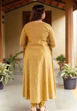 Akrita Mustard Ajrakh Chanderi Silk Kali Kurta with Hand Embroidery