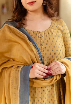Akrita Mustard Ajrakh Chanderi Silk Kali Kurta with Hand Embroidery