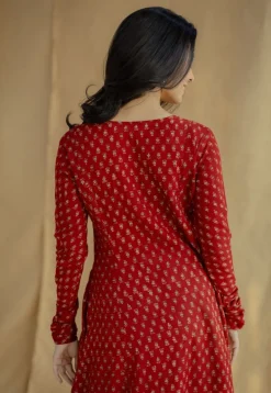 Akrita Red Ajrakh Moss Cotton Kali Kurta
