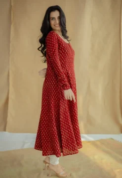 Akrita Red Ajrakh Moss Cotton Kali Kurta