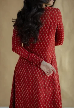 Akrita Red Ajrakh Moss Cotton Kali Kurta